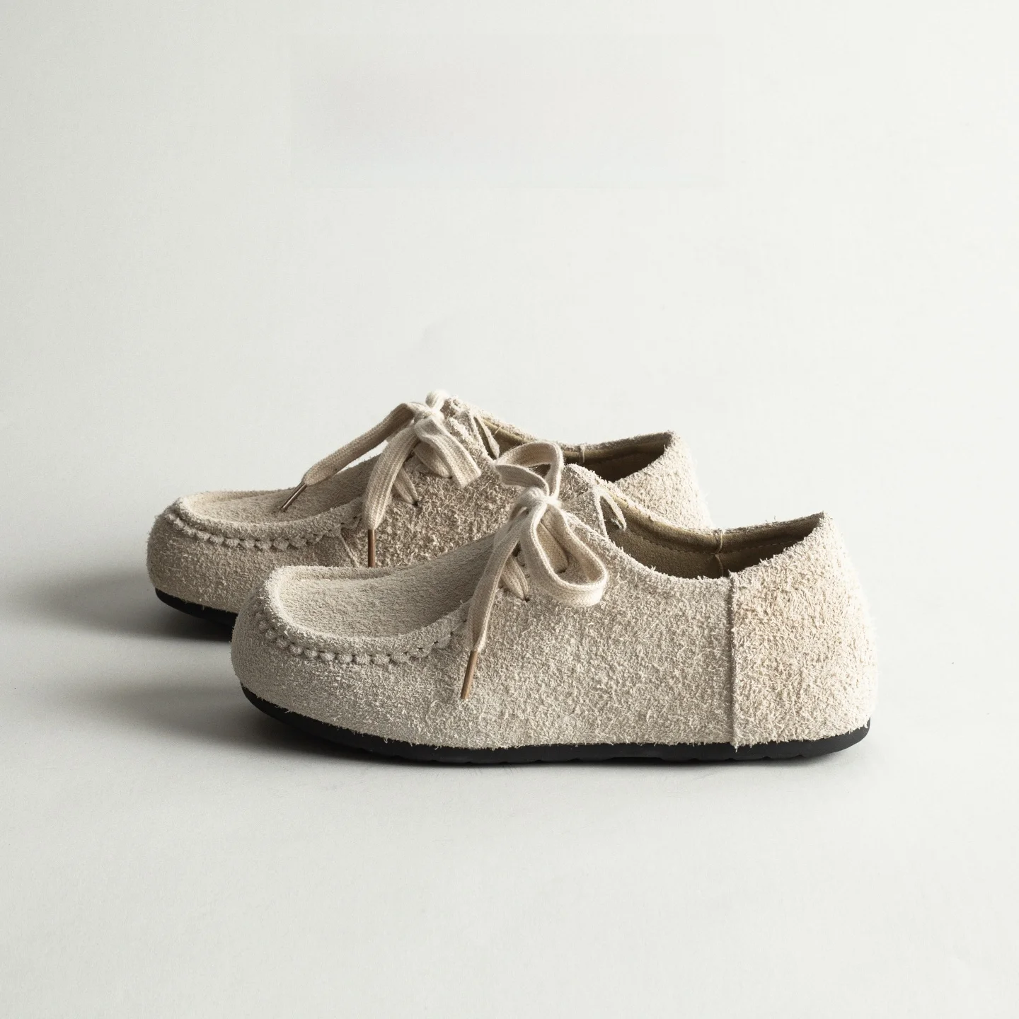 

Genuine Leather Retro Flat Bottom Kangaroo Women's Spring Lace Casual Bean Shoes Lazy One-Step Loafers Leather Shoes