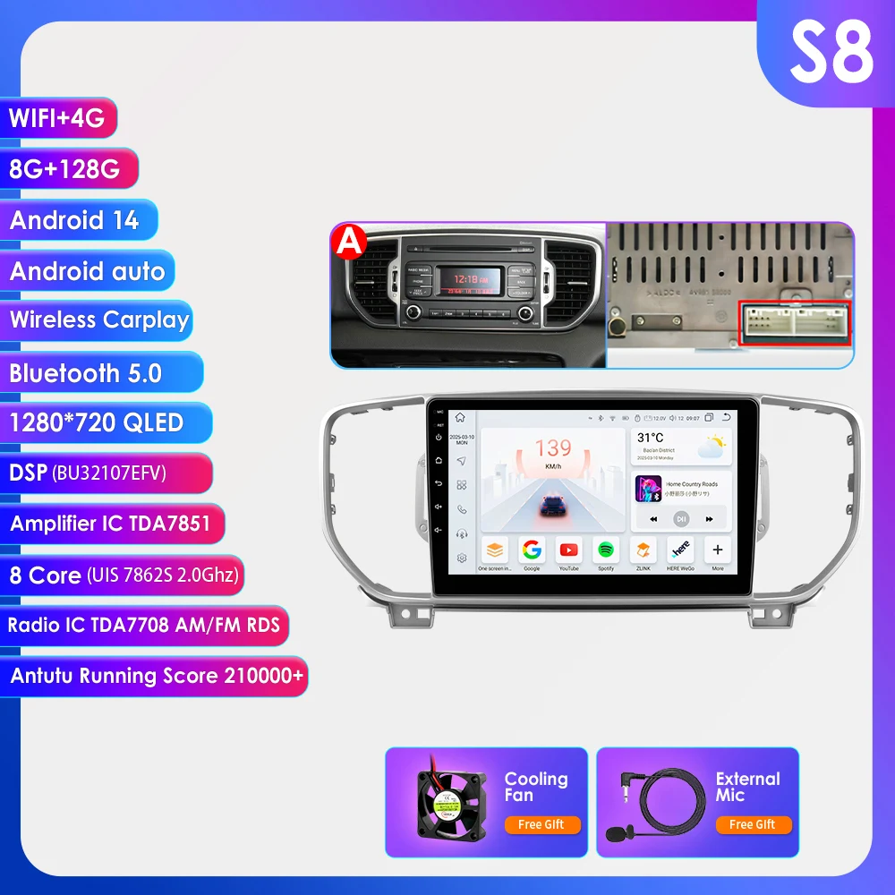 Hizpo Android 14 Auto Multimedia Radio voor Kia Sportage 4 QL 2016 2017 2018 Draadloze Carplay Android Auto Stereo 4G Wifi Geen 2DIN 2 Din DVD