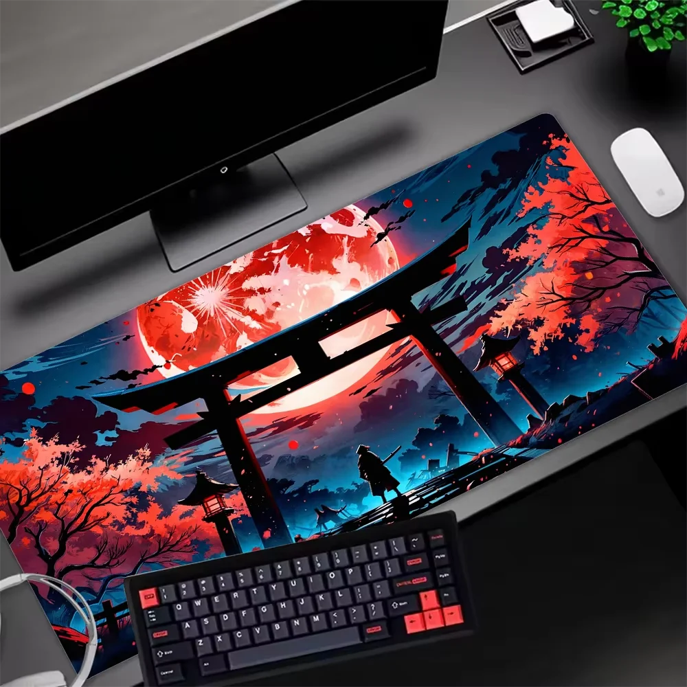 

Red Sun Samurai Gaming Mouse Pad Non-slip Rubber Base Desk Mat Washable Bamboo Cherry Blossom PC Pads for Game & Office Playmat