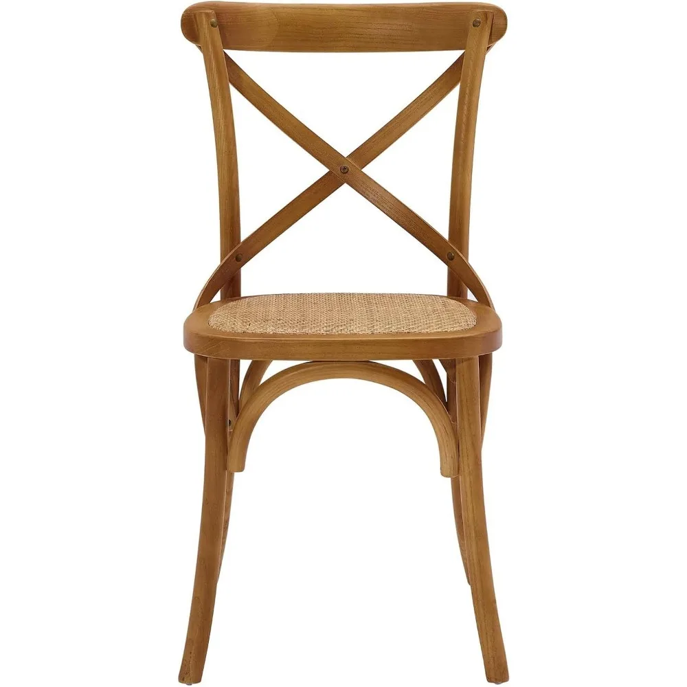 Gear Rustic Modern Farmhouse Elm Wood Rattan Dining Chair in Walnut