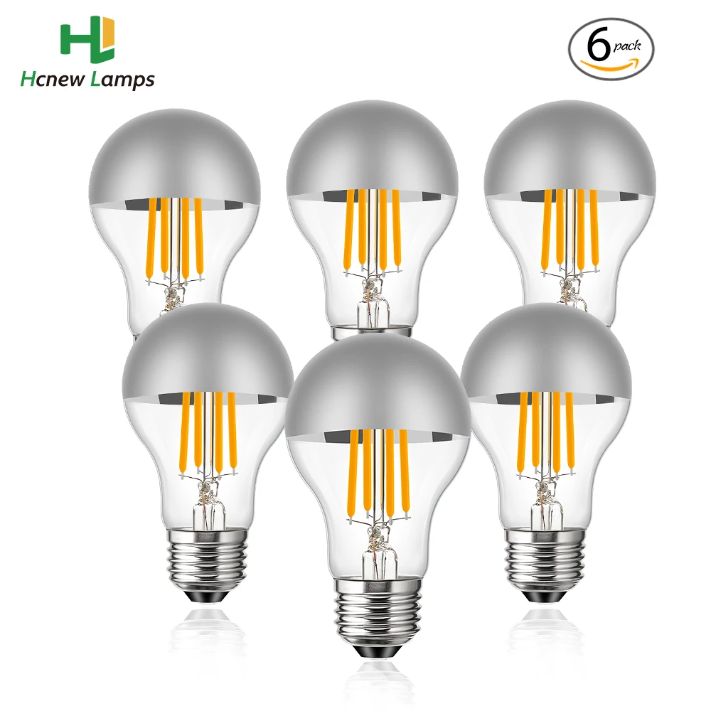 Dimmable Led Edison Bulbs Mirror Led Bulb A19 E27 E26 8W 220V 110V Top Silver bowl Dripped  Half Chrome Crown Vintage Light Lamp