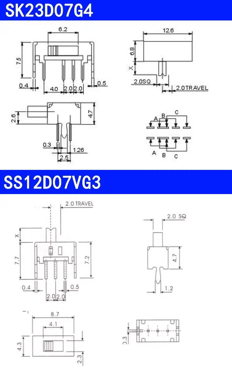 20 Stück Miniatur-Kippschalter, vertikal/horizontal, Inline-Schalter für Spielzeug, 3-polig, 6-polig, zwei, drei Positionen – Detail 3