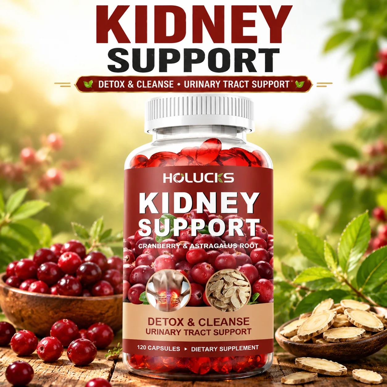 Kidney Cleanse Supplement, with Cranberry, Astragalus Root, Supports Urinary Tract, Renal Health & Immune System Function