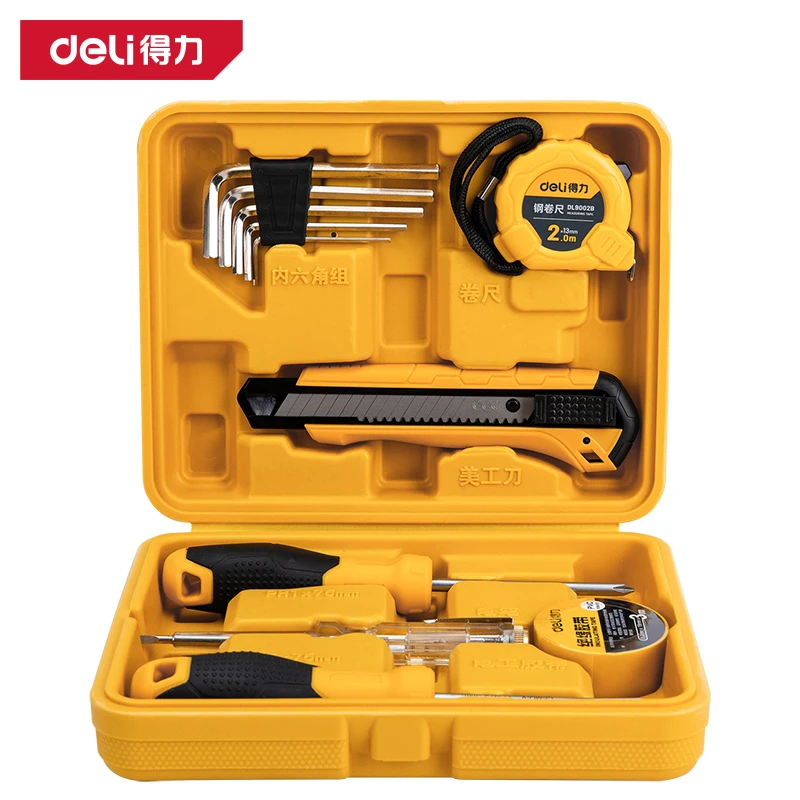 Набор инструментов Deli 11 шт., набор ручных инструментов для домашнего хозяйства, с пластиковым ящиком для хранения Набор инструментов Deli 11 шт., набор ручных инструментов для домашнего хозяйства, с пластиковым ящиком для хранения