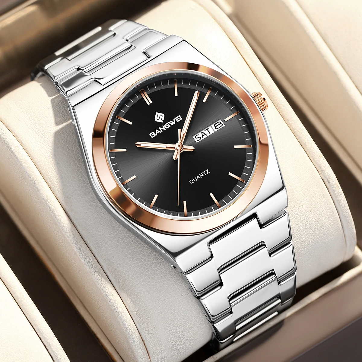 

BANGWEI Роскошные кварцевые мужские наручные часы Спортивные мужские часы Водонепроницаемые светящиеся мужские часы из нержавеющей стали с датой недели Мужские часы Reloj