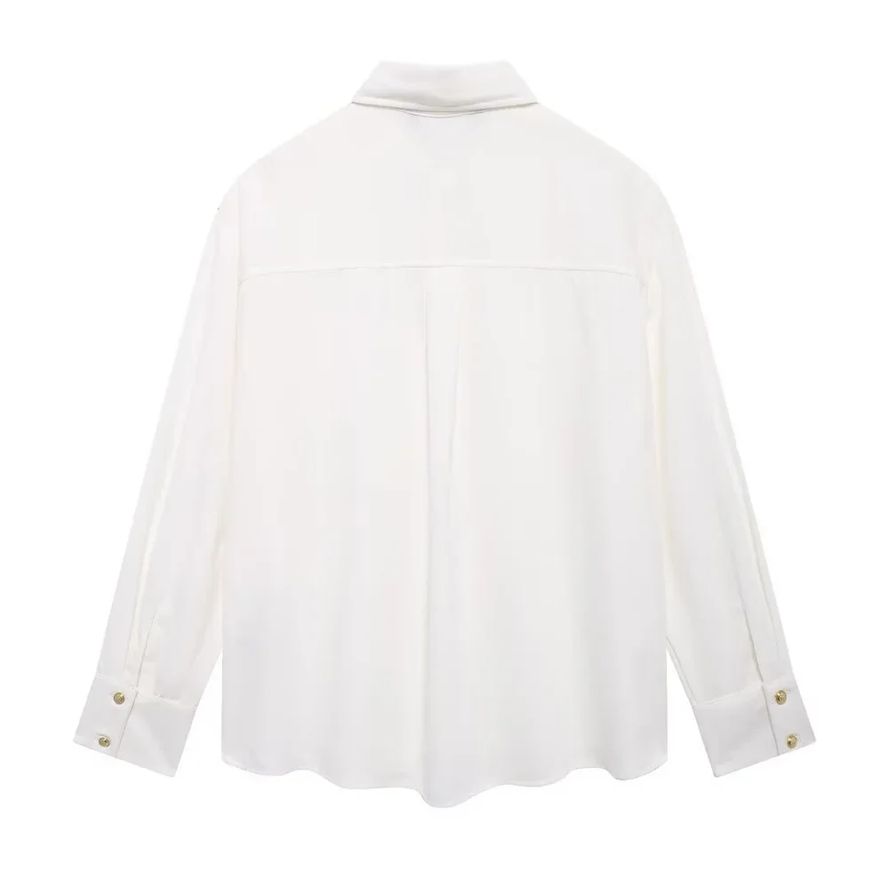 Pop 2025 Autumn New European And American Style Loose Casual Collar Long Sleeve Shoulder Inlaid Crepe Cloth Shirt