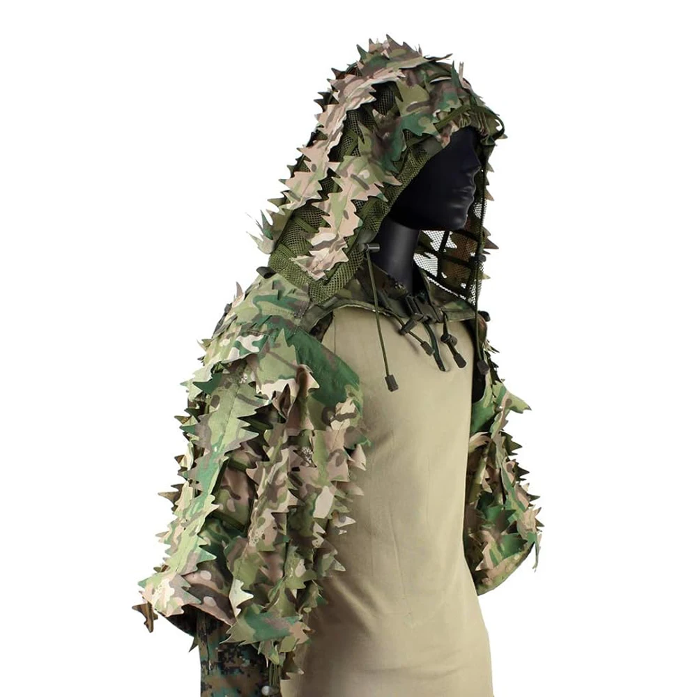 Imagem -04 - Ghillie Suit para Airsoft Paintball Tactical Sniper Coat Camuflagem Roupas Acessórios de Caça Folhas 3d Viper Hoods