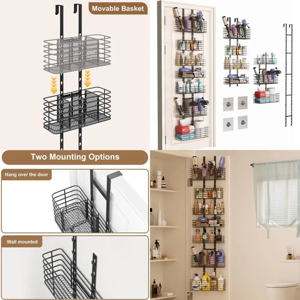 

7-уровневый органайзер для двери, держатель для душевых принадлежностей и настенный держатель для инструментов для волос, регулируемое хранилище для ванной, спальни, кухни
