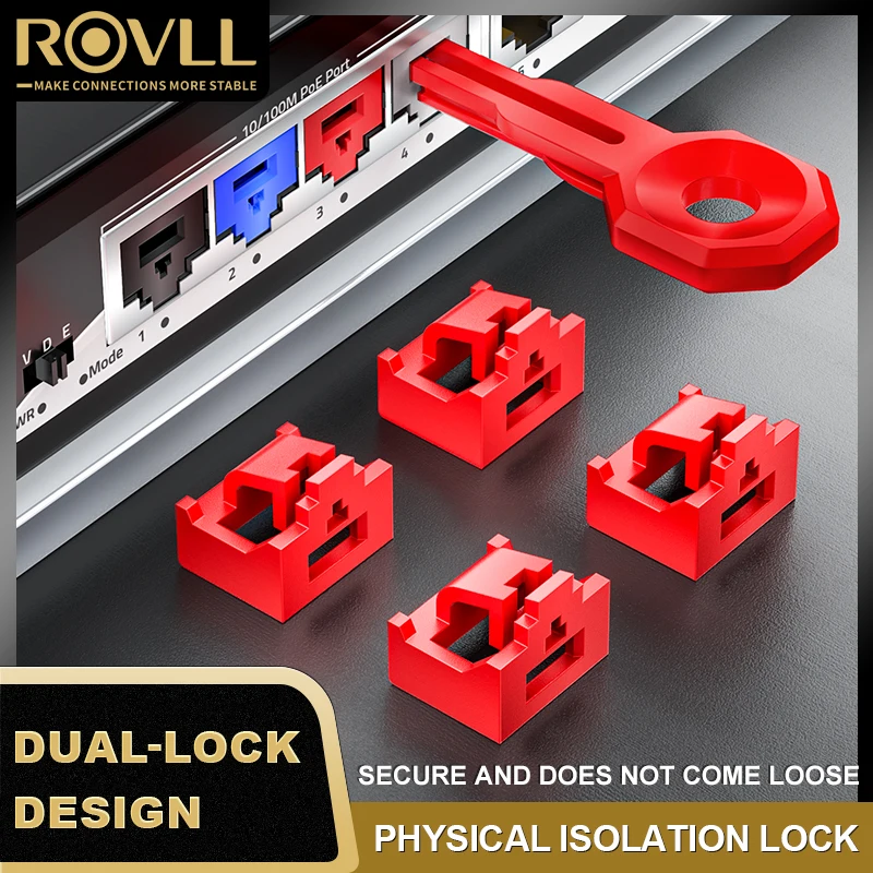 ROVLL RJ45-poortvergrendeling Afneembare Ethernet-poortvergrendeling RJ45-poortblokker met ontgrendelingsgereedschap Stofbescherming voor switch, router