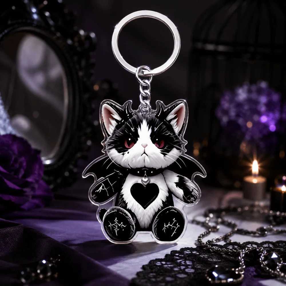 Kreativer Acryl-Schlüsselanhänger mit verletzter Katze, Halloween, Y2K, Gothic-Katzen-Schlüsselanhänger, dunkler Stil, Ornamente, Taschenanhänger, Halloween-Accessoires – Detail 8