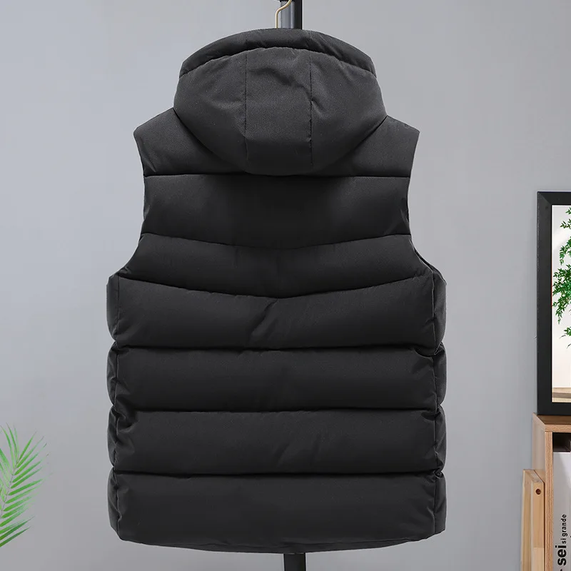 #3616 Winter Sleeveless Jacket Men Spliced Color Outerwear Vest Jacket Zipper Warm Thick Down Cotton Hooded Vest Man Slim Fit