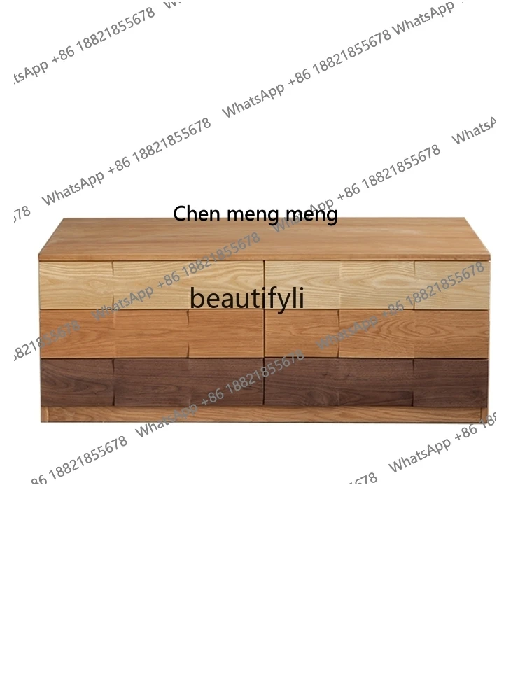 

White Oak Coffee Table Black Walnut Wooden TV Cabinet Side Table Storage Cream Style Nordic Tea Table