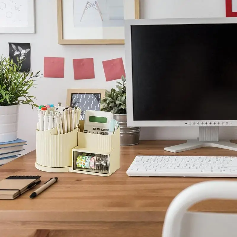 الدورية حامل القلم الرصاص 360 درجة الدورية منظم سطح المكتب درج المرفقة حاوية مقصورة حامل القرطاسية ل