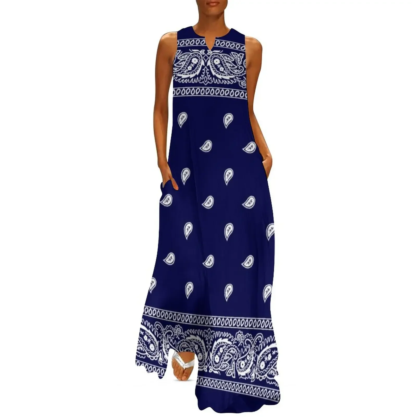 

Bandana Blue Long Dress Women's summer dress womens dress