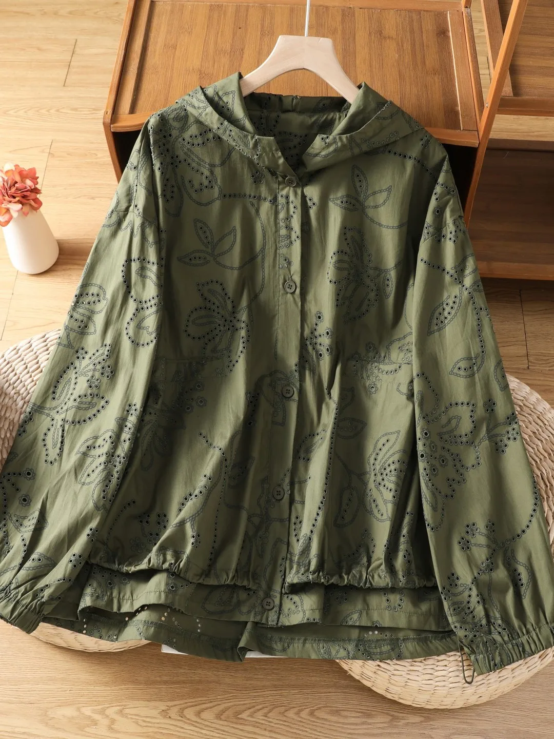 Fashionable Hollow out Hooded Cotton Jacket Women's Early Autumn 2026 New Style Casual Outerwear Large Size Ladies Top