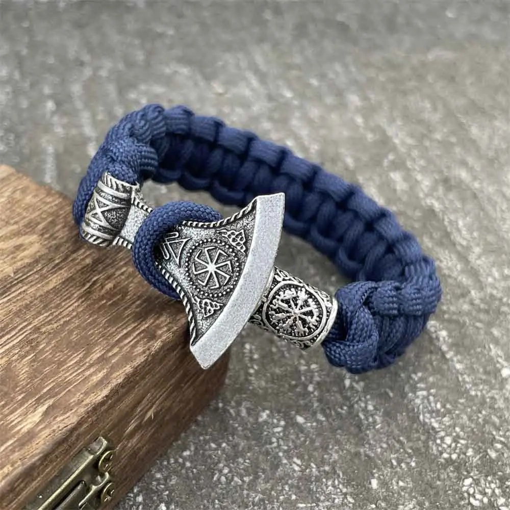 Nostalgia Slavic Kolovrat Symbol Perun Axe Charm Viking Accessories Mens Womens Paracord Runes Beads Bracelet Bangle Jewelry