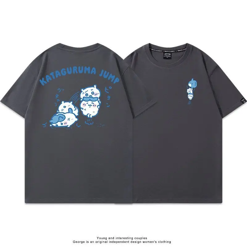 Anime Chiikawa Short Sleeve T-Shirt Pure Cotton Clear Print Summer Tee Loose Fit Breathable Soft Skin-friendly Casual Top Unisex