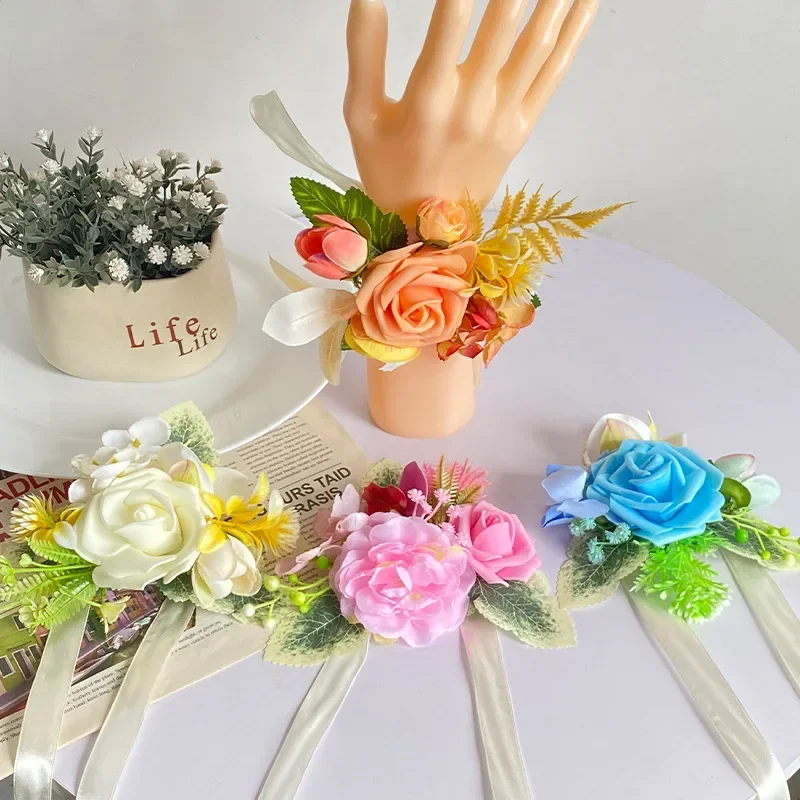 

Bridesmaid Wrist Flower Three-dimensional Simulation Flower Headwear Handmade Rose Clothing Accessories