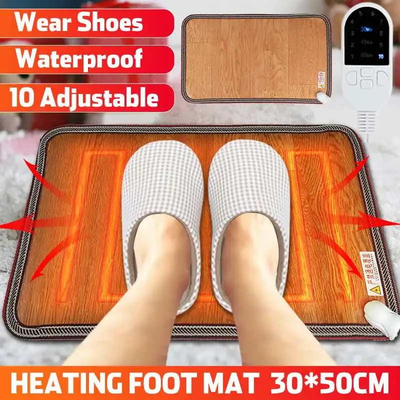 10 Gear Adjustable Leather Heating Foot Mat Warmer Electric Heating Pad Waterproof Feet Leg Warmer Carpet Thermostat Warming Mat