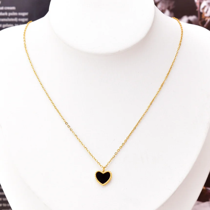 316L Stainless Steel Black Acrylic Heart Pendant Necklace Ladies Fashion High Jewelry Accessories SAN299