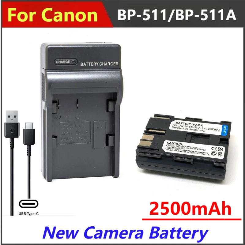 

2500mAh BP-511A BP-511 BP511 BP511A Battery Charger For Canon EOS 300D 5D 10D 20D 30D 40D 50D D60 PowerShot G6 G5 G3 G2 G1