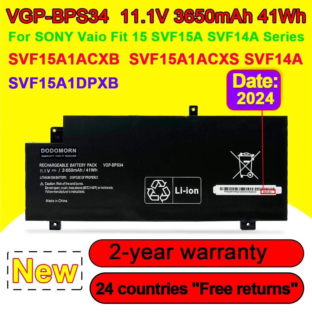 

VGP-BPS34 для SONY Vaio Fit 15 SVF15A SVF14A SVF15A1ACXB SVF15A1AC SVF14AC1QU Series BPS34 Аккумулятор для ноутбука 11,4 в 41 Втч 3650 мАч