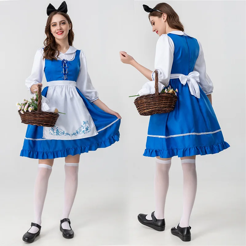 loween Alice in Wonderland Cosplay Costume Adult Parent-Child Matching Blue And White Skirt Maid Roleplay Outfit
