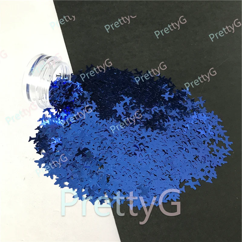 PrettyG 1 Box Blue Airplane Shapes Glitter Sequins 8mm for Resin DIY Making Art Craft Nail Makeup Decoration Accessories B0705