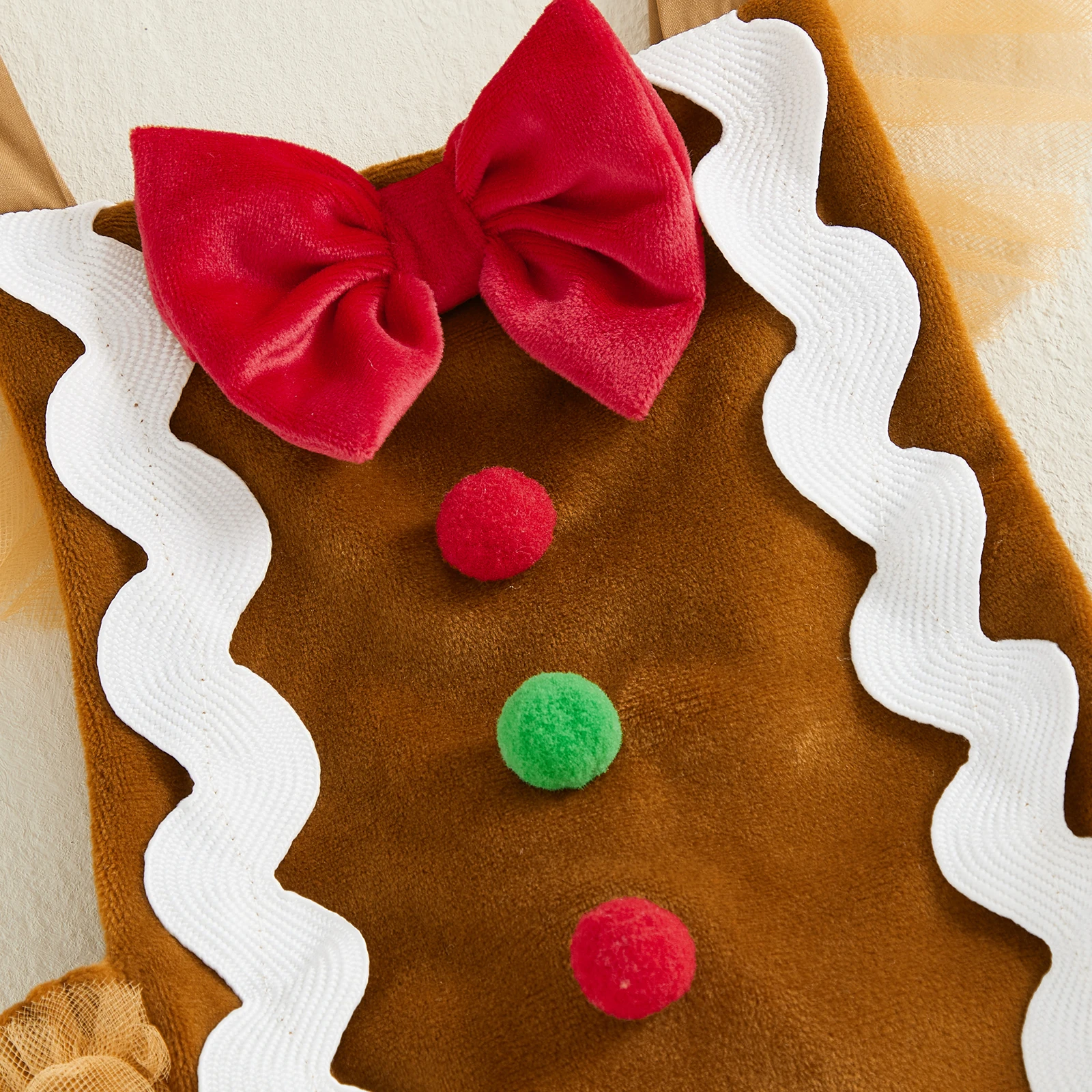 Cute Baby Girl Christmas 2 Piece Outfits Gingerbread Man Flying Sleeve Romper Dress Bow Headband Set