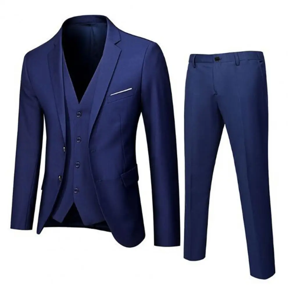 Three Pieces Men Slim Fit Blazer Suit Set Dolid Color Blazer+Suit Waistcoat+Pants Men Business Suit Formal Vest Coat Pants Set