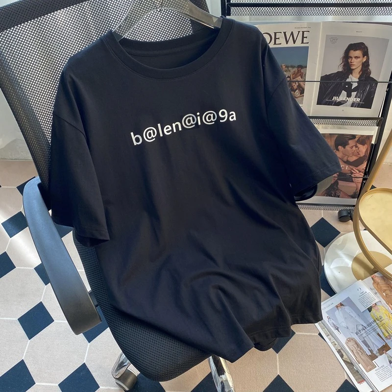 

Summer New Luxury Fashion Paris Letter Print Men's T-shirt Pure Cotton Round Neck Casual Trend Y2K High-end High Quality