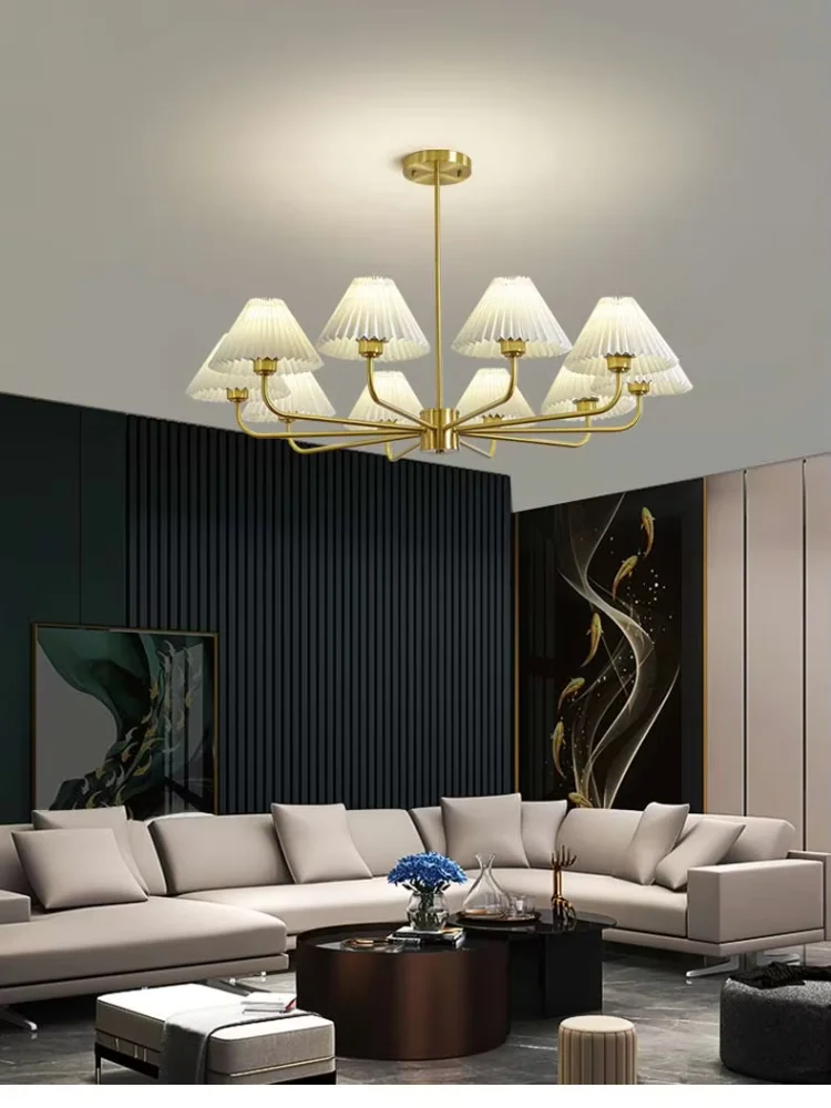 Lenore Pleated Chandelier Modern Led Ceiling Chandelier Retro Dining Room Modern Luxury Brass Linen Multi Headed Pendant Light