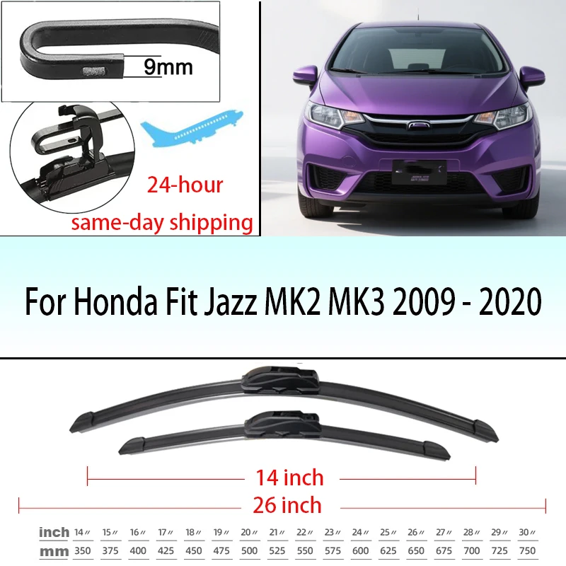 

For Honda Fit Jazz MK2 MK3 2009 - 2020 Front Windshield Wiper Blades 26"+14" Windscreen Window Accessories 2010 2011 2012 2013