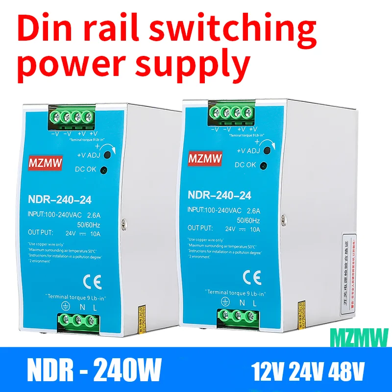 DINレール電力供給240w,12v 24v 48v ac/dc,単一出力ソース,NDR-240-12 NDR-240-24 NDR-240-48