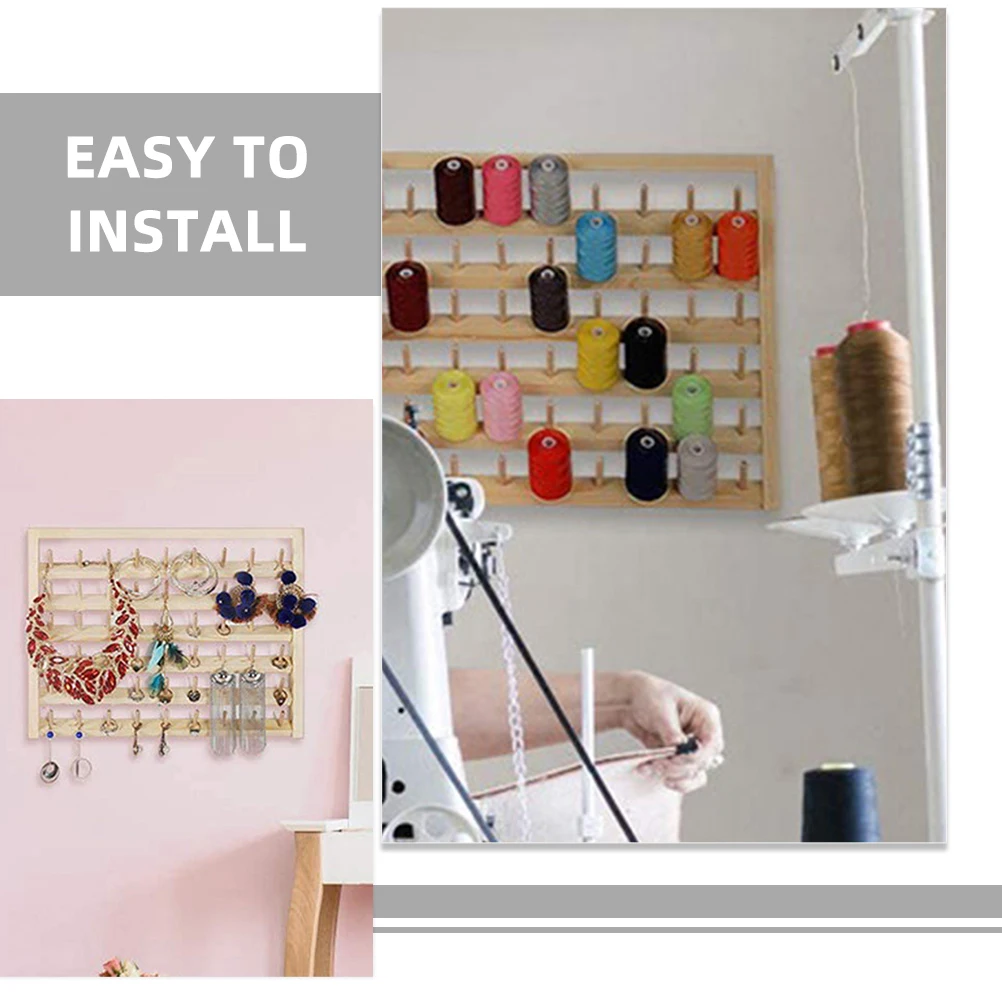 

1 set Wood Spool Holder Thread Organizer Rack for Sewing Embroidery Wax Line Storage Practical Functional Easy Use Desktop Craft