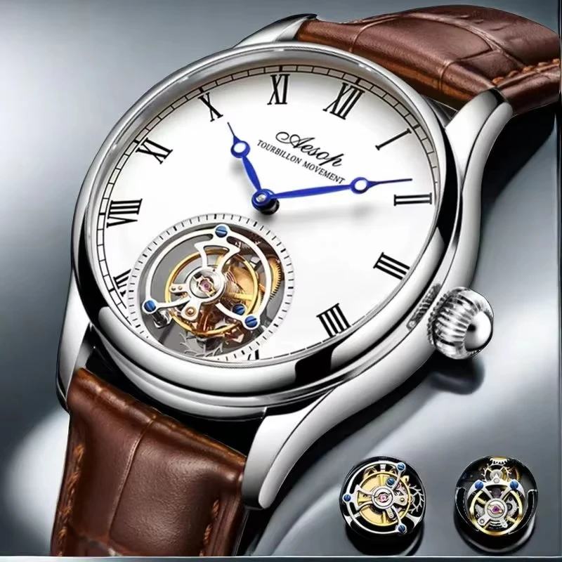 Aesop 2025 New Real Flying Tourbillon Movement Mechanical Watches Luxury Watch for Men Skeleton Tourbillon Watch Sapphire