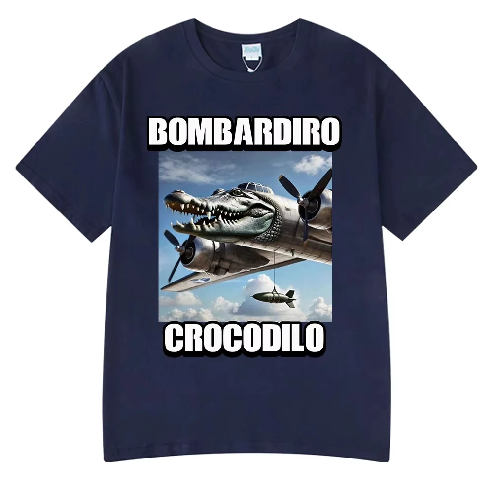 Bombardiro Crocodilo Crocodile Plane Bomber Funny Meme T-shirt Men Women Summer Casual Cotton Comfort Short Sleeve T Shirts Tops
