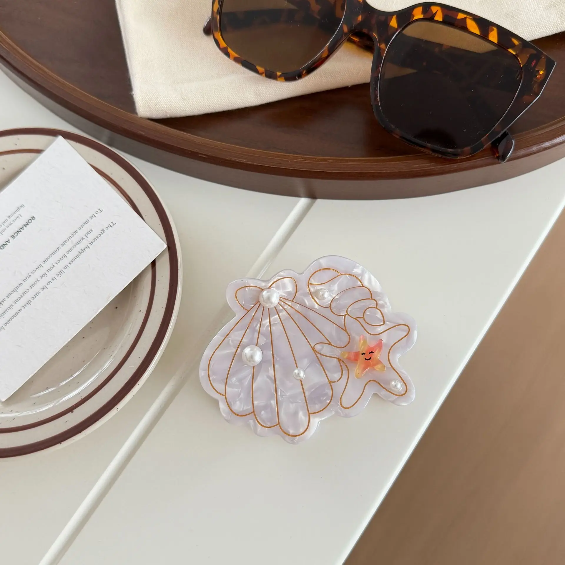 

Premium Acetate Hair Claw Clip Starfish Shell Ocean Theme with Faux Pearl for Women Back Head Updo Non Slip Sturdy