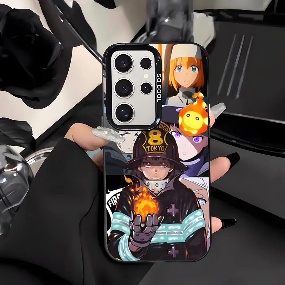 Чехол для телефона Anime Fire Force для Samsung S25 S24 S23 FE S22 S21 S20 Plus Note20, ультра серебристый, черный чехол-бампер Чехол для телефона Anime Fire Force для Samsung S25 S24 S23 FE S22 S21 S20 Plus Note20, ультра серебристый, черный чехол-бампер