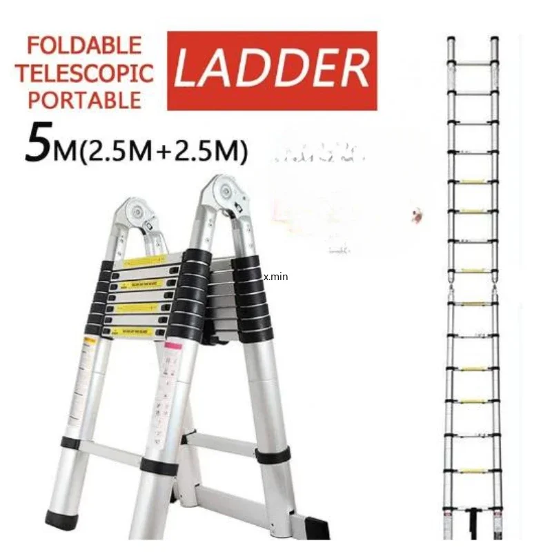 5M New Foldable Ladders Stable telescopic aluminum ladder Multi Purpose Industrial Herringbone Straight Ladder step HWC