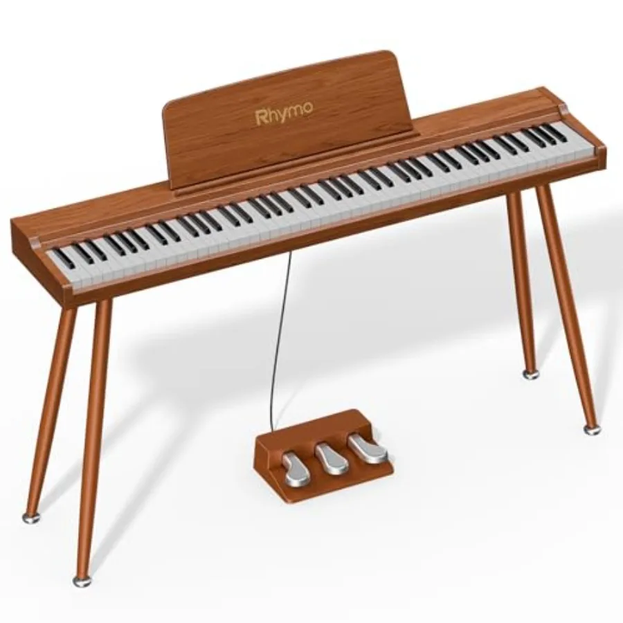 

Цифровое пианино Rhymo с 88 полувзвешенными клавишами, подставкой, Bluetooth, аудио/MIDI, двойным режимом воспроизведения, динамиками 20 Вт и входом для микрофона