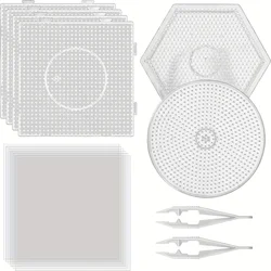 5mm Large Clear Plastic Fuse Boards Beads Pegboards with  Ironing Paper and White Tweezers Creative DIY Jewelry Craft Supplies