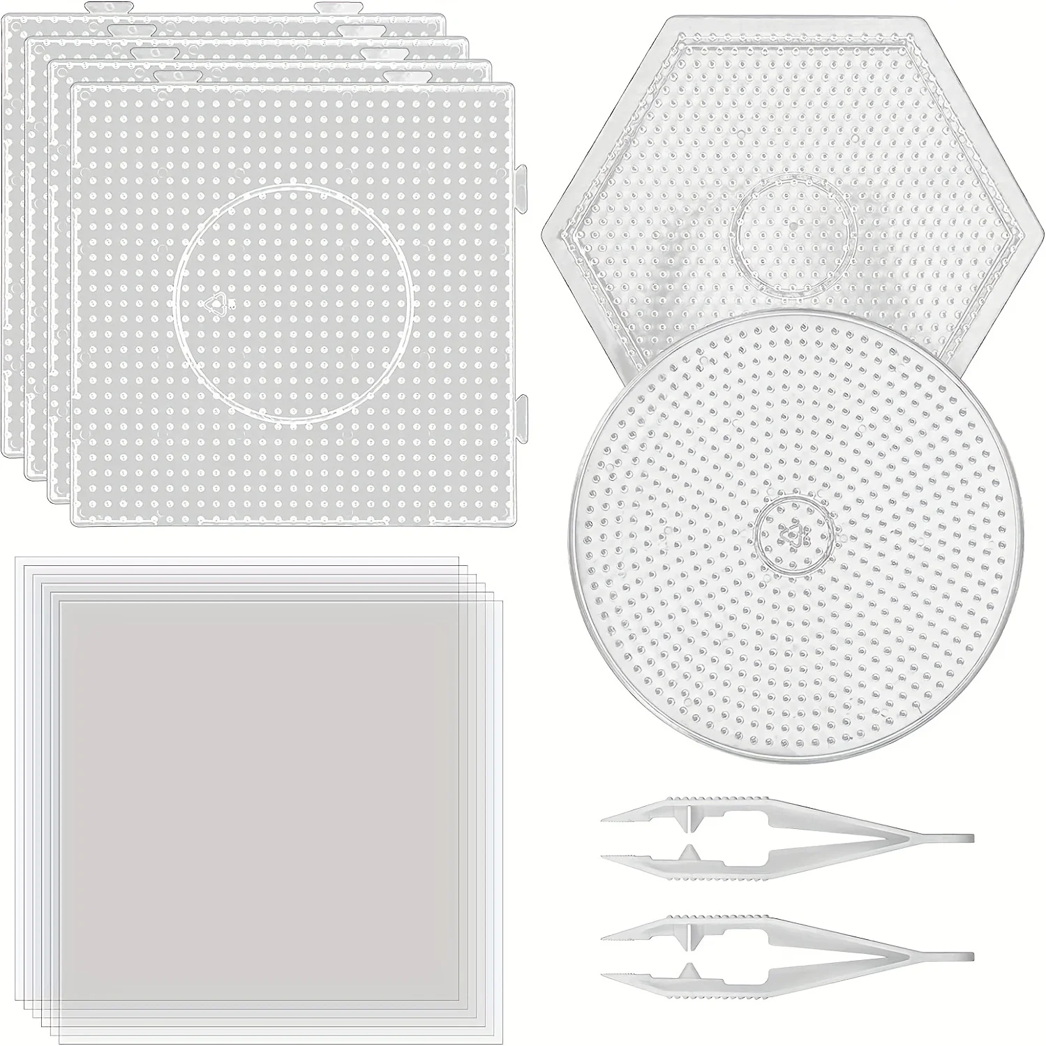 5mm Large Clear Plastic Fuse Boards Beads Pegboards with  Ironing Paper and White Tweezers Creative DIY Jewelry Craft Supplies