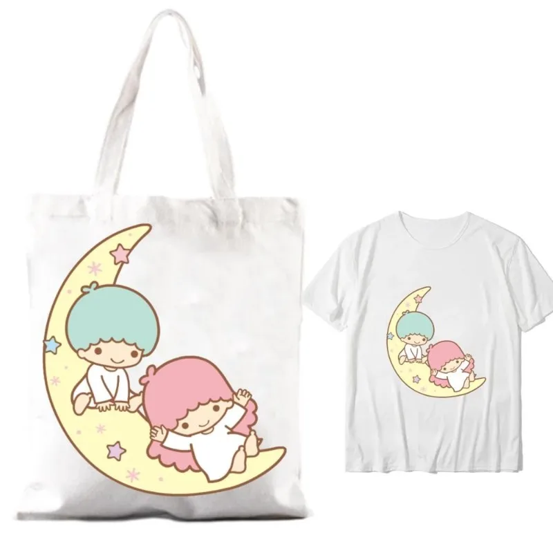 MINISO Sanrio Little twin S-stars borse a tracolla da donna coppia combinazione di vestiti colletto manica corta maglietta moda uomo cotone