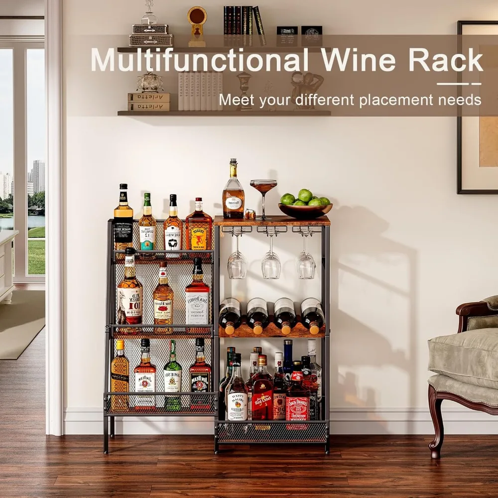 Versatile Liquor Stand for Home Bar, Wine Rack Freestanding Floor, Mini Bar Table for Liquor Whiskey Wine