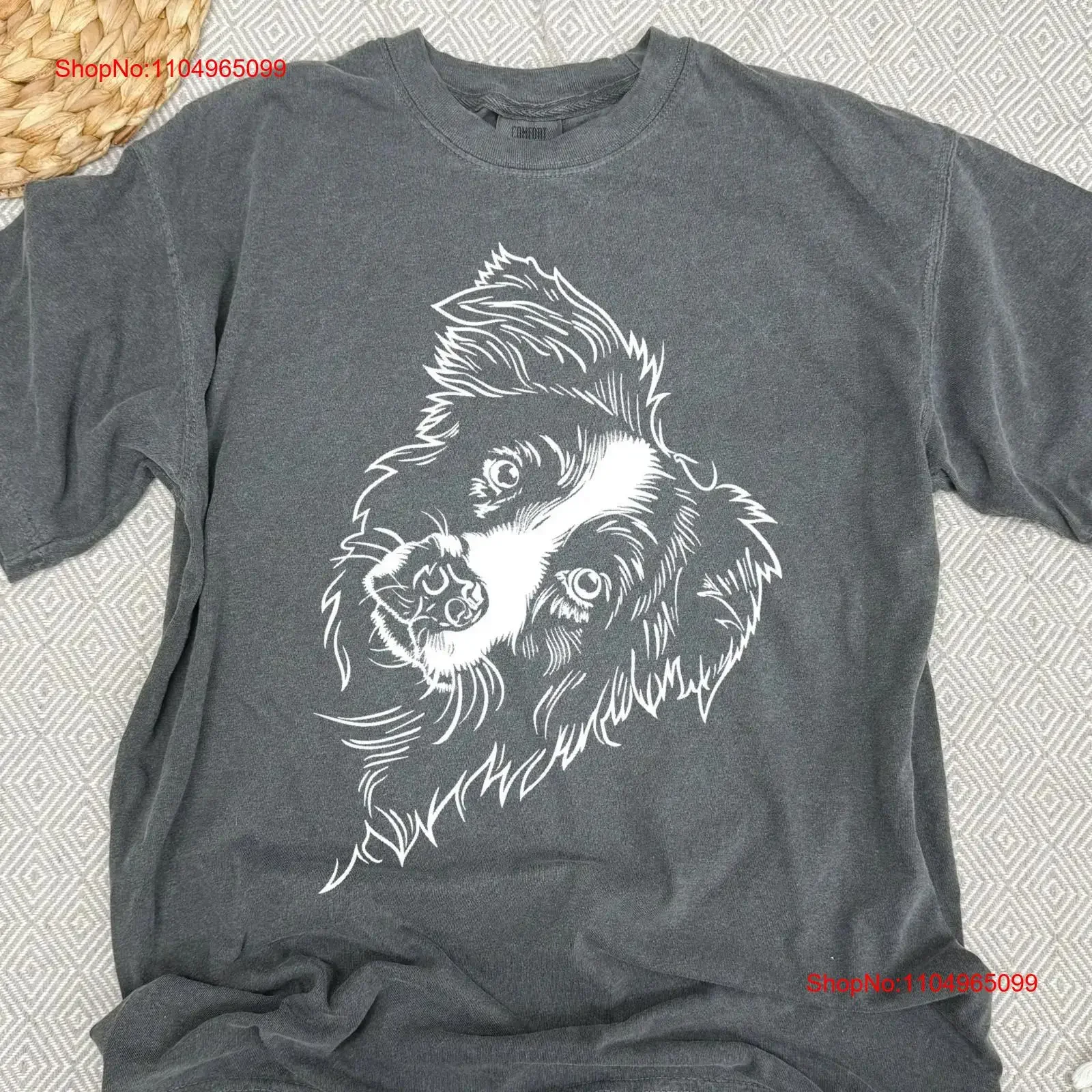 

Border Collie Face T Shirt Aussie Dog Head Australian Shepherd Minimalist Line Art Mom Peeking vintage Washed streetwear Casual