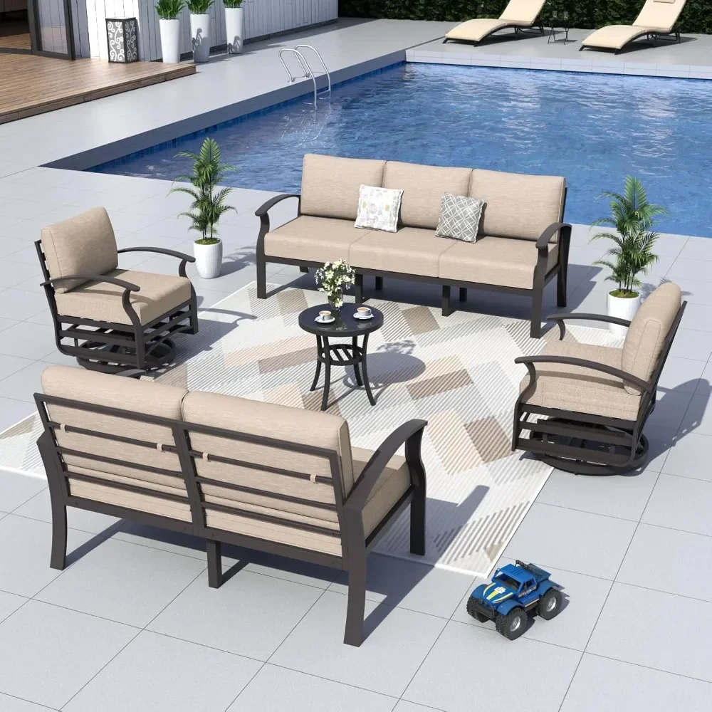 

Aluminum Patio Furniture Set with 2 Swivel Chairs 7-seat Metal Outdoor Furniture Patio Sectional Sofas Patio Conversation Set