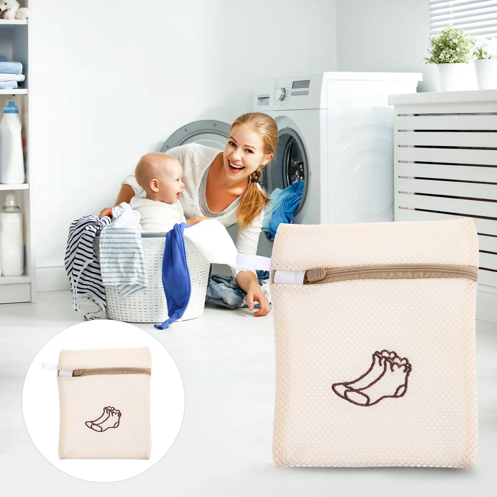 

5pcs Laundry Bag Washing Mesh Polyester Thickened Home Travel Anti Knot Sewn Hem Embroidery Drainage Underwear Wash