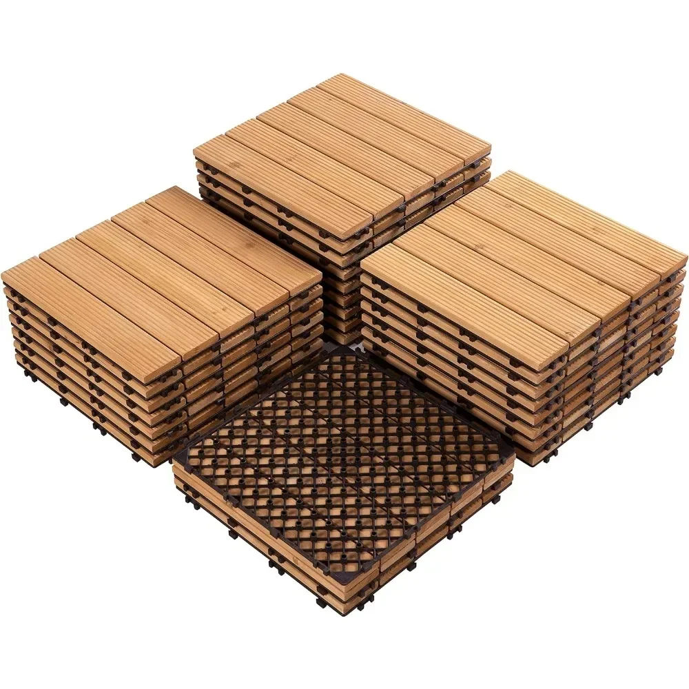 

27PCS Interlocking Wood Floors Patio Decking Tiles Hardwood Deck Tiles Outdoor Flooring for Garden 12 x 12in Natural Wood