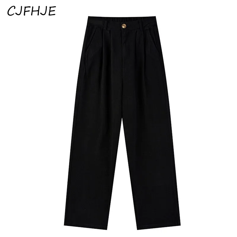 CJFHJE-Calça de perna larga monocromática feminina, casual clássica solta, cintura elástica, moda coreana, nova, outono